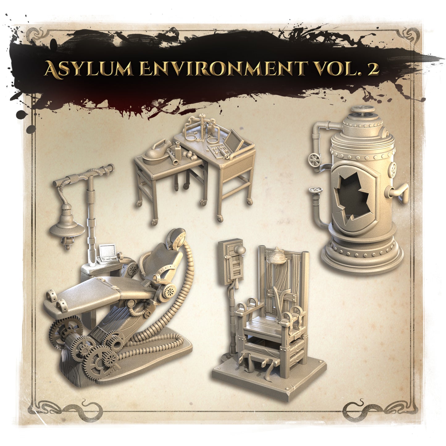 Wicked Hills Asylum Interior Environment, Scatter Sets, Beds, Equipment, Creepy, Halloween | D&D TTRPG Miniature | Great Grimoire