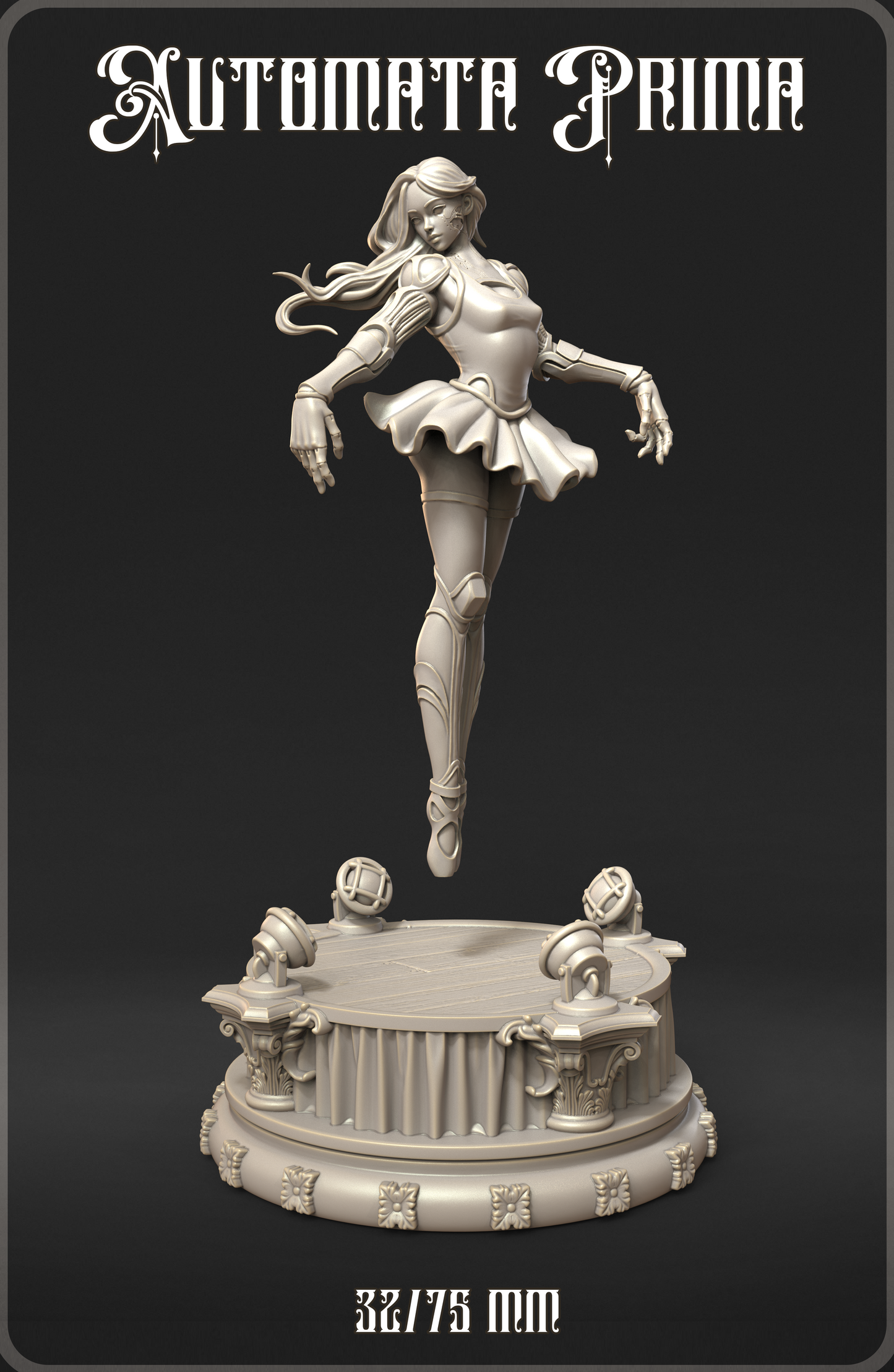 Statue of a ballerina in mid-air on a pedestal.