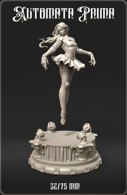Statue of a ballerina in mid-air on a pedestal.