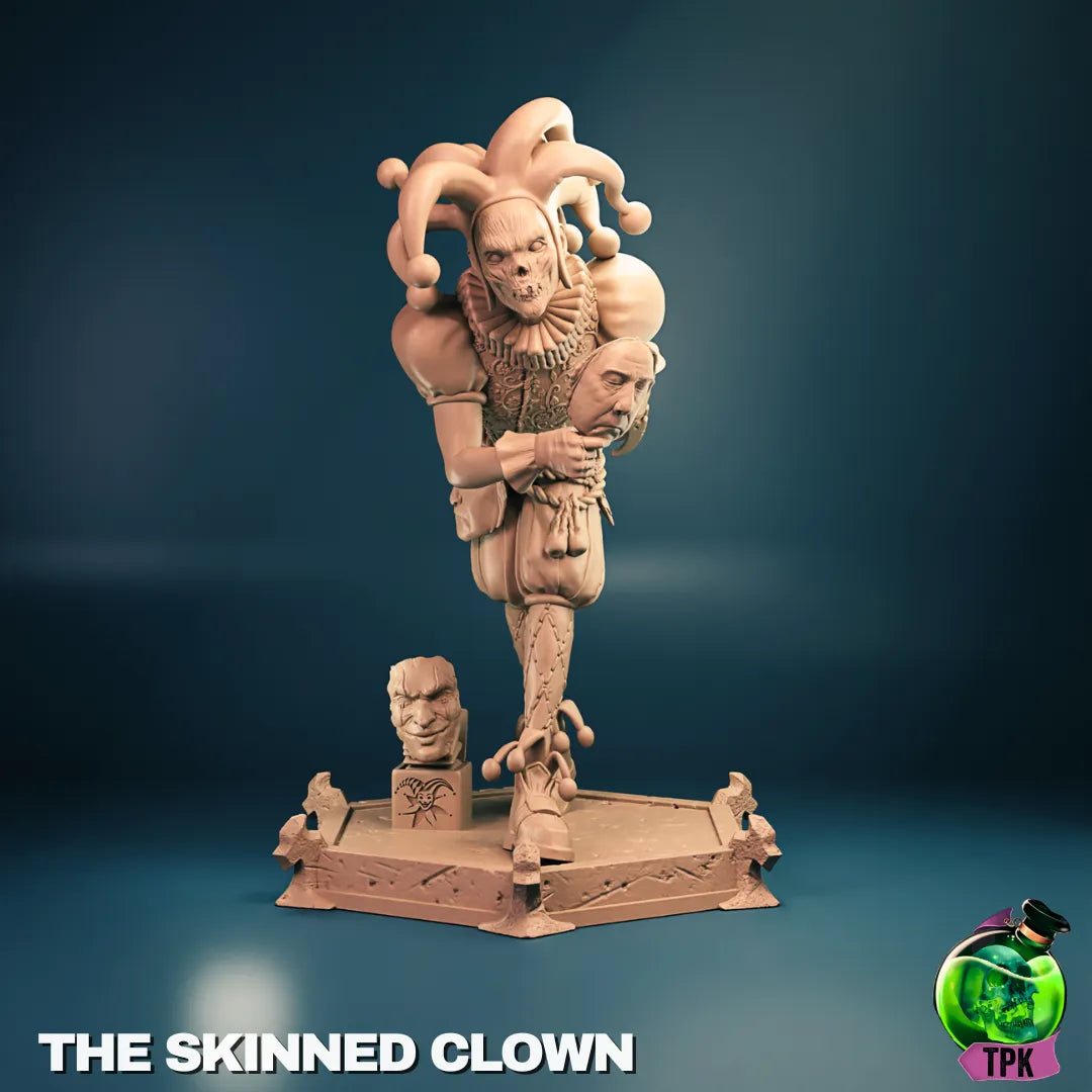 Tattles Told 3D Skinned Clown miniature tabletop gaming figure, detailed display of a creepy clown character for gaming or collection