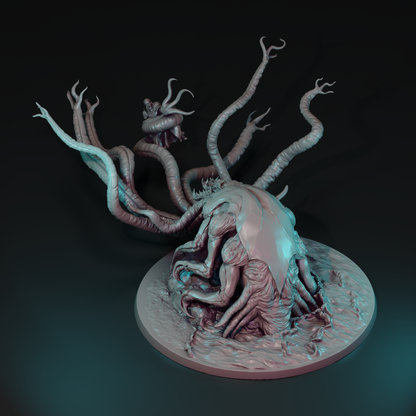 Deepborn Horror tabletop gaming miniature by Tattles Told 3D, featuring a detailed, monstrous figure with dark, textured armor.