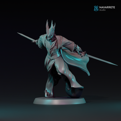 Detailed image of The Dark Lieutenant tabletop gaming miniature by Tattles Told 3D, featuring a dark armored figure with weapons.