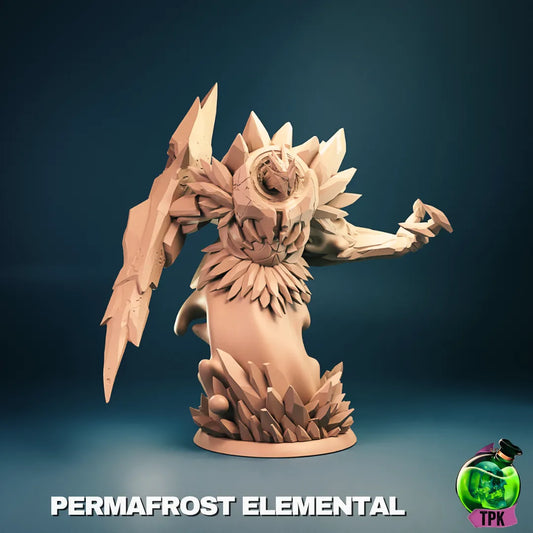 Tattles Told 3D Permafrost Elemental miniature for tabletop gaming, detailed display figure with icy, crystalline features.