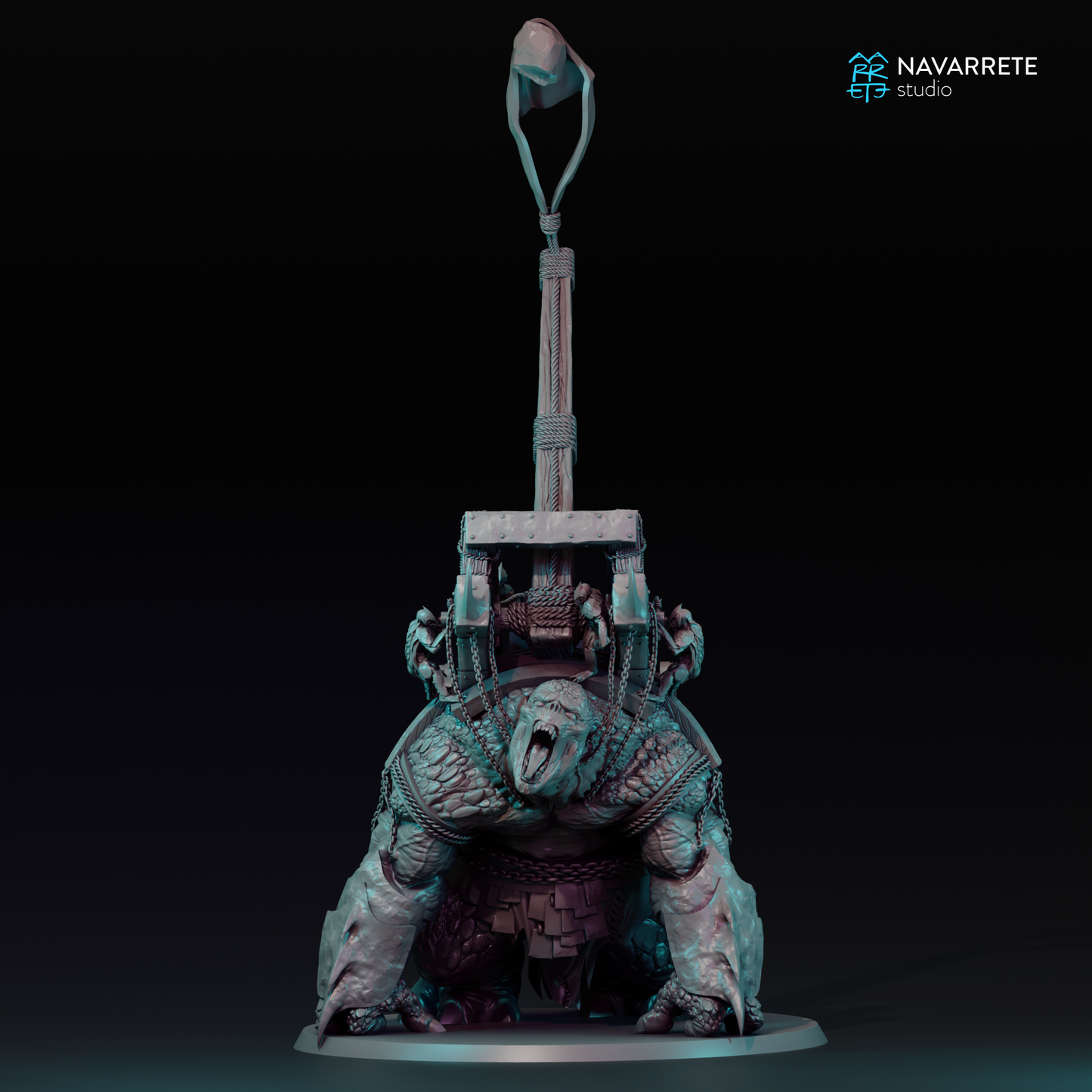 Detailed image of a Catapult War Beast miniature from Tattles Told 3D for tabletop gaming, crafted by Navarrete Studio.