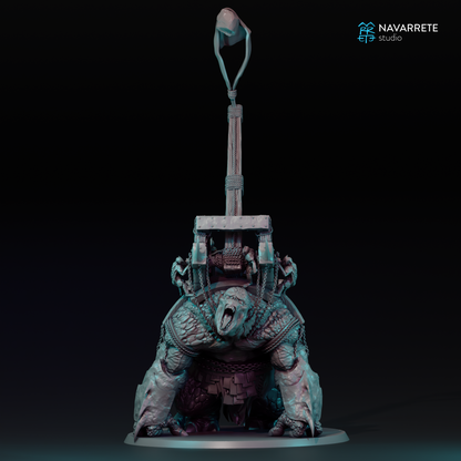 Detailed image of a Catapult War Beast miniature from Tattles Told 3D for tabletop gaming, crafted by Navarrete Studio.