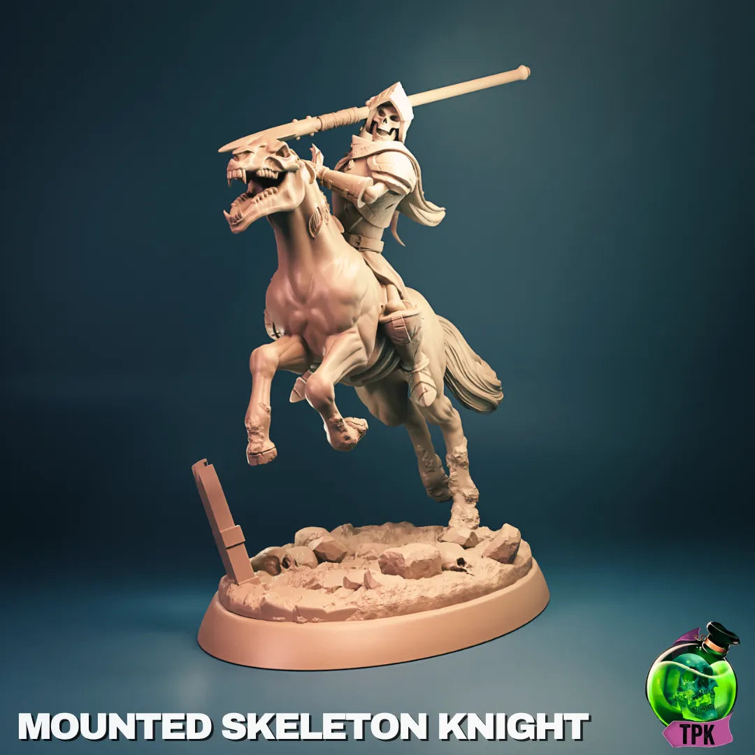 Skeleton Knight tabletop gaming miniature by Tattles Told 3D, featuring a detailed skeleton figure in armor with a sword.