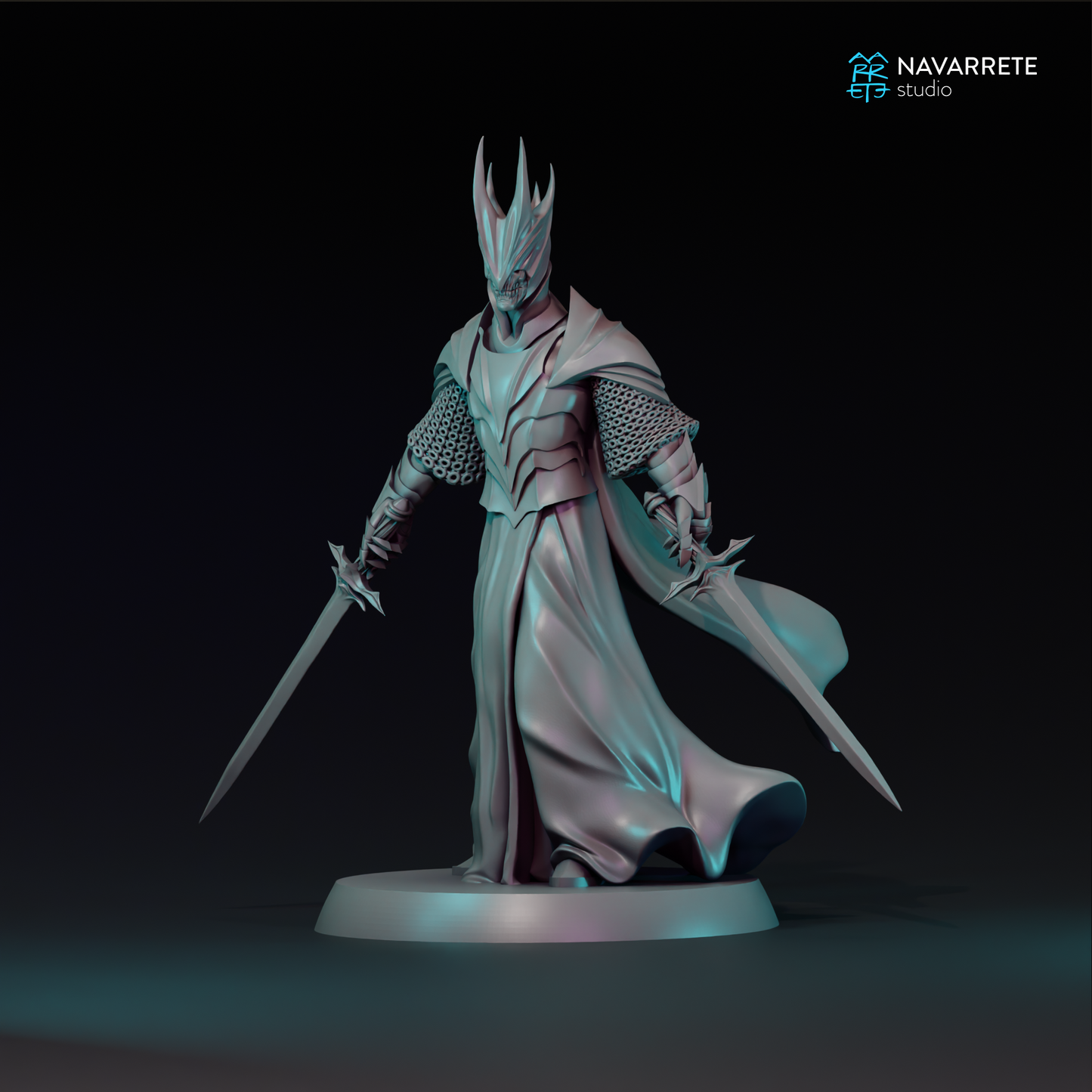 Detailed view of The Dark Lieutenant tabletop gaming miniature by Tattles Told 3D, featuring intricate armor and weapon details.