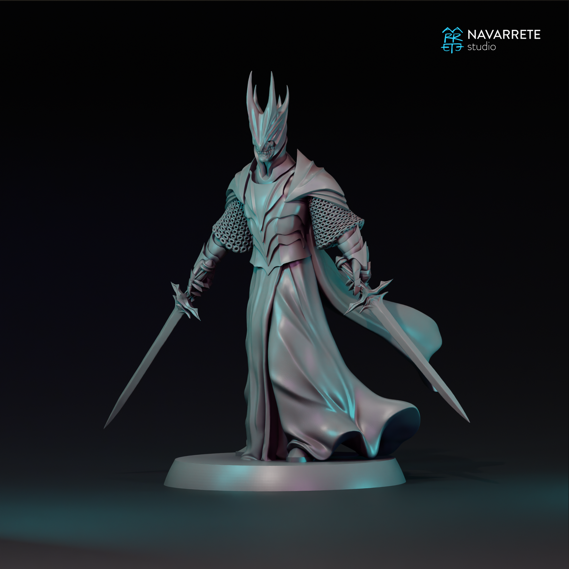 Detailed view of The Dark Lieutenant tabletop gaming miniature by Tattles Told 3D, featuring intricate armor and weapon details.