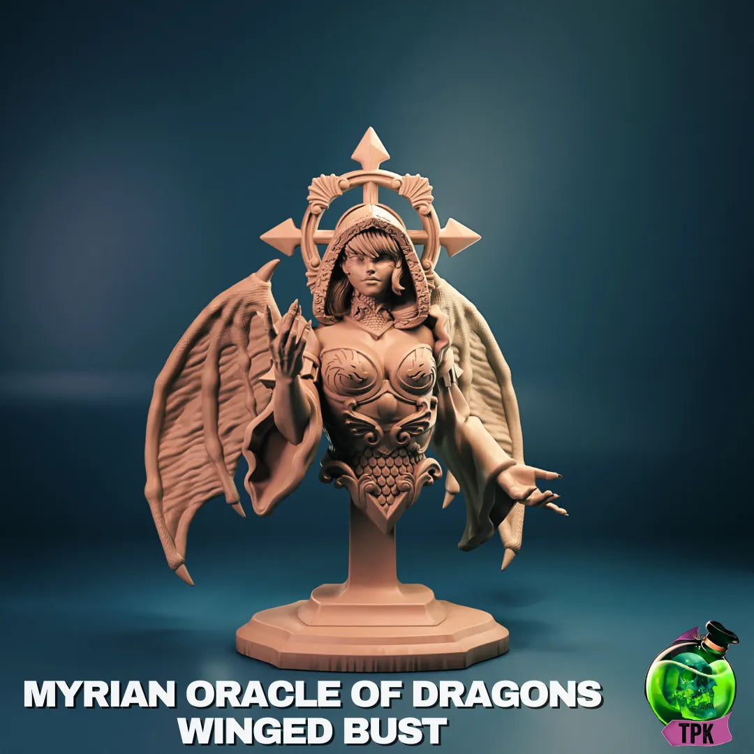 Myrian Oracle of Dragons tabletop miniature by Tattles Told 3D, detailed dragon-themed figure for gaming or display.