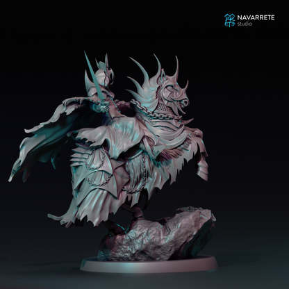 Black Herald tabletop gaming miniature by Tattles Told 3D from Navarrete Studio, featuring detailed black armor and weaponry.