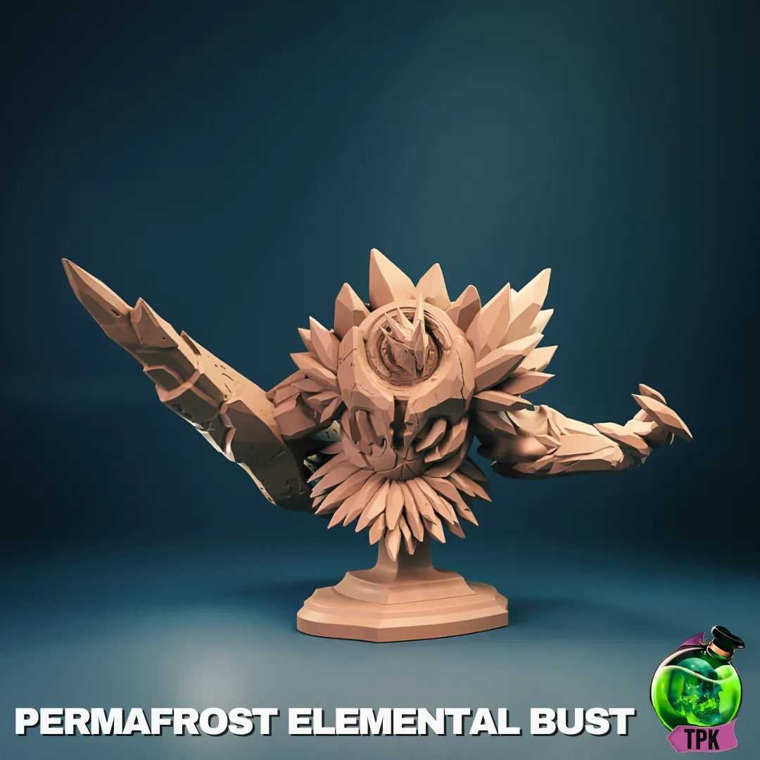 Tattles Told 3D Permafrost Elemental tabletop gaming miniature, detailed display figure, featuring icy blue and crystalline details.
