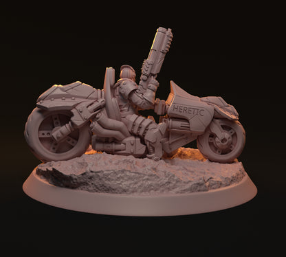 Heim, Cyberpunk Soldier, Motorcycle | D&D TTRPG Miniature | Hardwitch Games