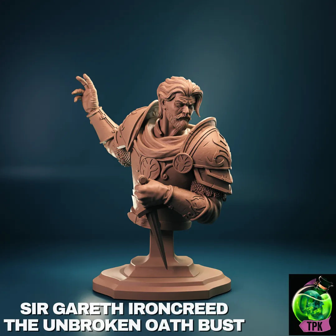 Tattles Told 3D Sir Gareth Ironcreed miniature tabletop gaming figure, detailed display or gaming mini from TPKLab.