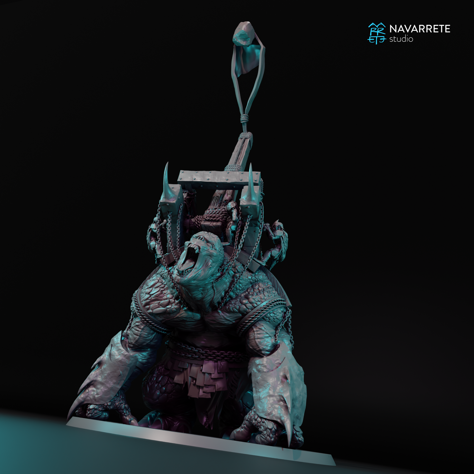 Tabletop gaming miniature of a Catapult War Beast by Tattles Told 3D, featuring detailed sculpting and dynamic stance.