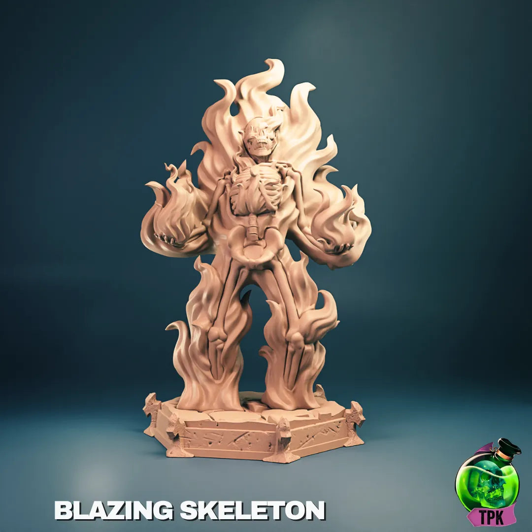 Tattles Told 3D Skeleton Fire tabletop gaming miniature or display figure, detailed skeleton with flames, ideal for gaming and collection