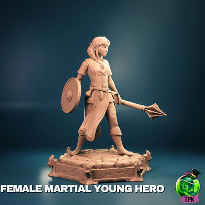 Female Young Martial miniature figure from Tattles Told 3D, designed for tabletop gaming or display, shown in detailed close-up.