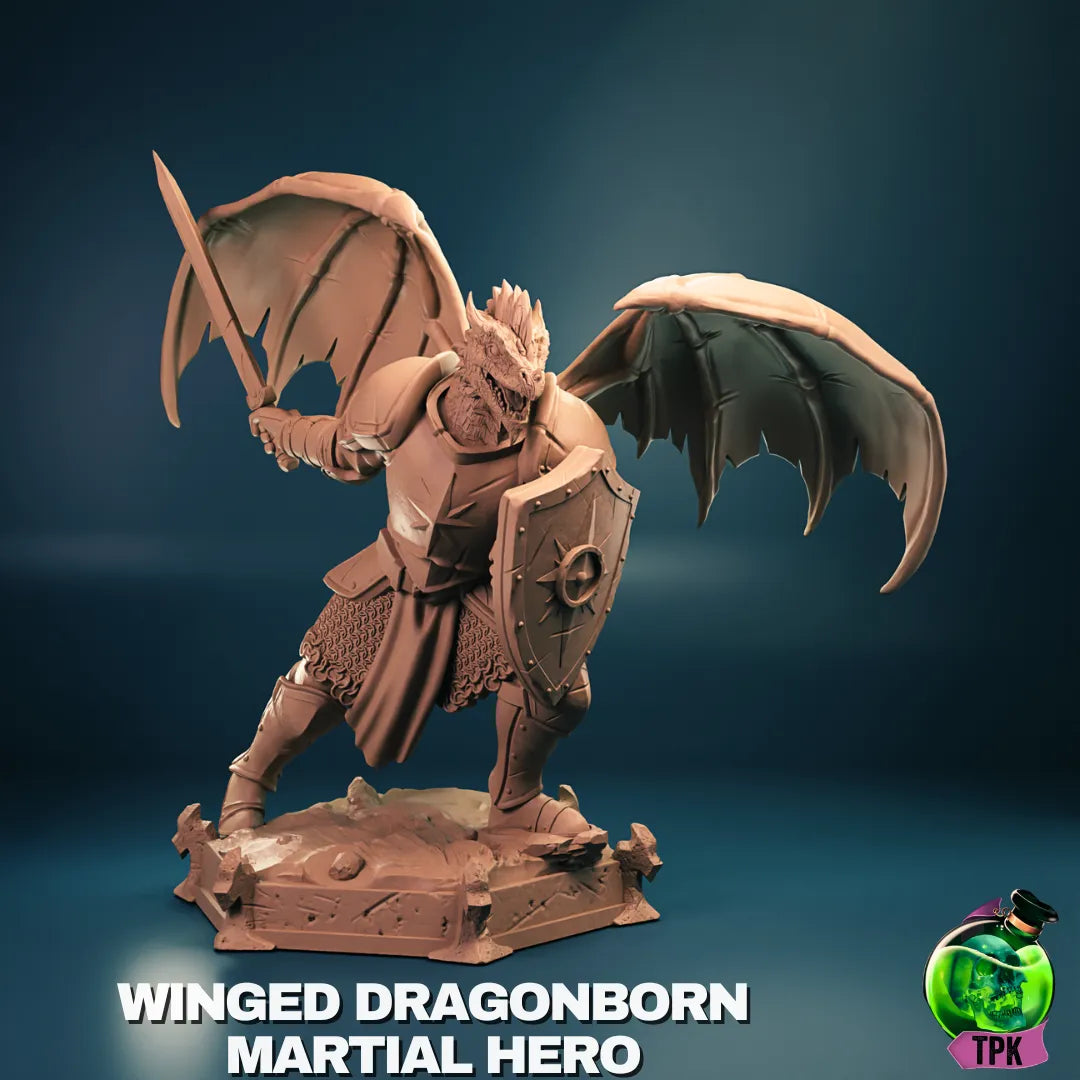 Dragonborn Martial miniature figure by Tattles Told 3D, detailed tabletop gaming or display miniature with dragonborn warrior design.