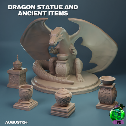 Dragon Statue and Ancient Items Scatter | Tabletop Gaming Mini | TPKLab - Tattles Told 3D