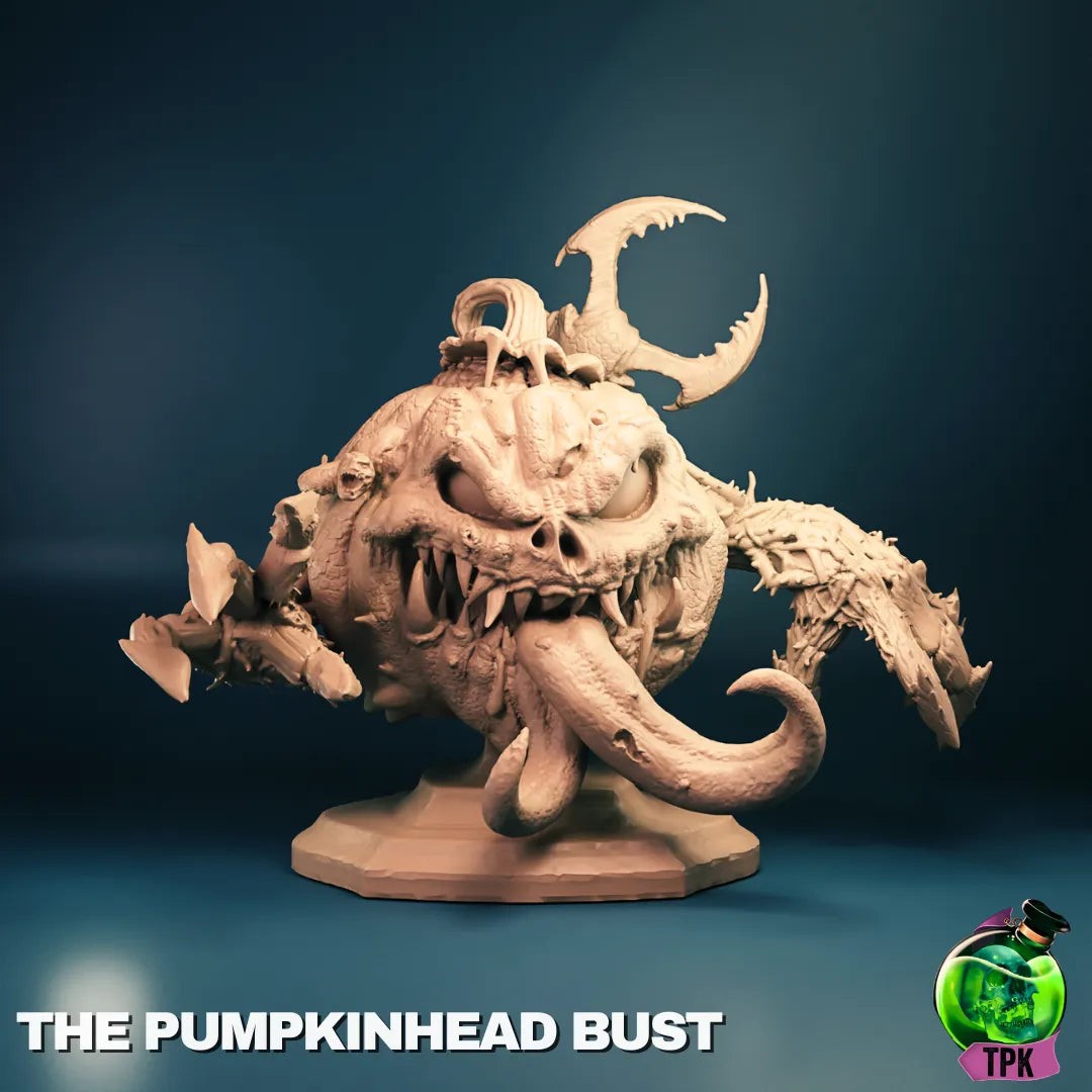 Tattles Told 3D PumpkinHead tabletop gaming miniature or display figure with detailed orange pumpkin head and dark clothing.