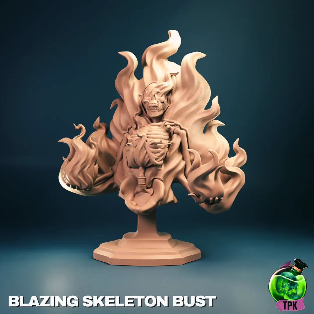 Tattles Told 3D Skeleton Fire miniature figure for tabletop gaming or display, featuring a detailed skeleton with flames.