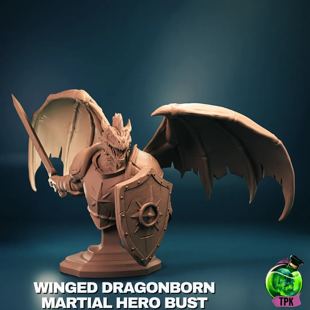 Dragonborn Martial miniature figure from Tattles Told 3D, detailed tabletop gaming mini with armor and weapon in dynamic pose.