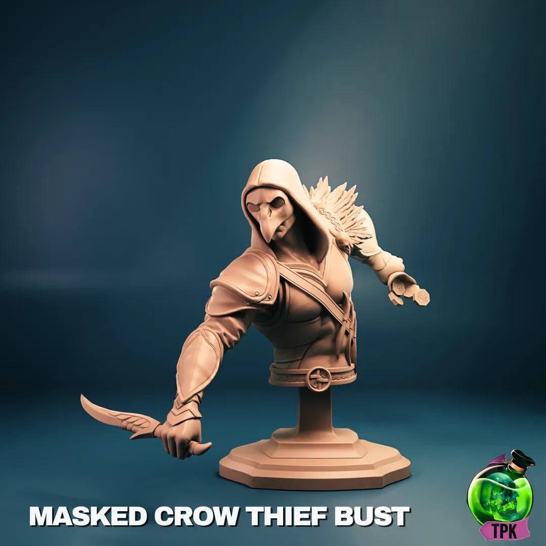Tattles Told 3D Crow Thief Spy miniature for tabletop gaming, detailed display figure from TPKLab, featuring a stealthy crow character