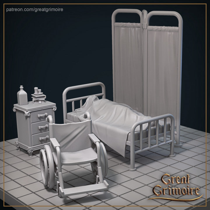 Wicked Hills Asylum Interior Environment, Scatter Sets, Beds, Equipment, Creepy, Halloween | D&D TTRPG Miniature | Great Grimoire