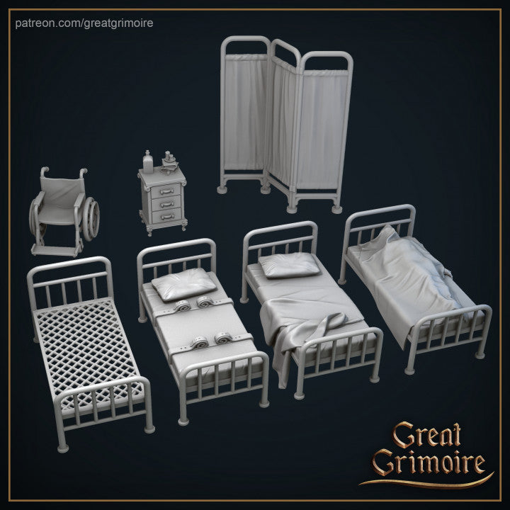 Wicked Hills Asylum Interior Environment, Scatter Sets, Beds, Equipment, Creepy, Halloween | D&D TTRPG Miniature | Great Grimoire