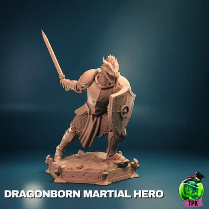 Dragonborn Martial tabletop gaming miniature by Tattles Told 3D, detailed figure for display or gaming sessions.