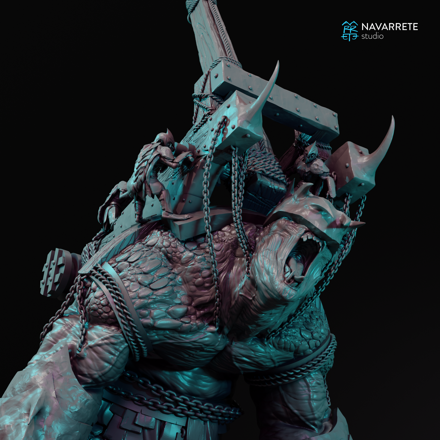 Tattles Told 3D Catapult War Beast miniature for tabletop gaming, detailed fantasy creature by Navarrete Studio.