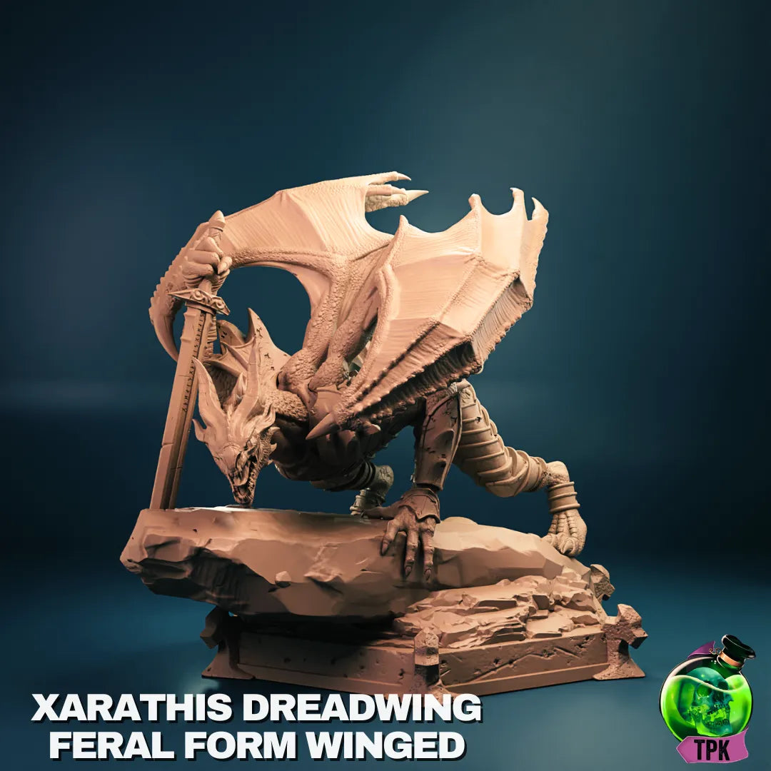 Tattles Told 3D Xarathis Dreadwing miniature tabletop gaming figure, detailed display miniature with intricate design and dark armor.