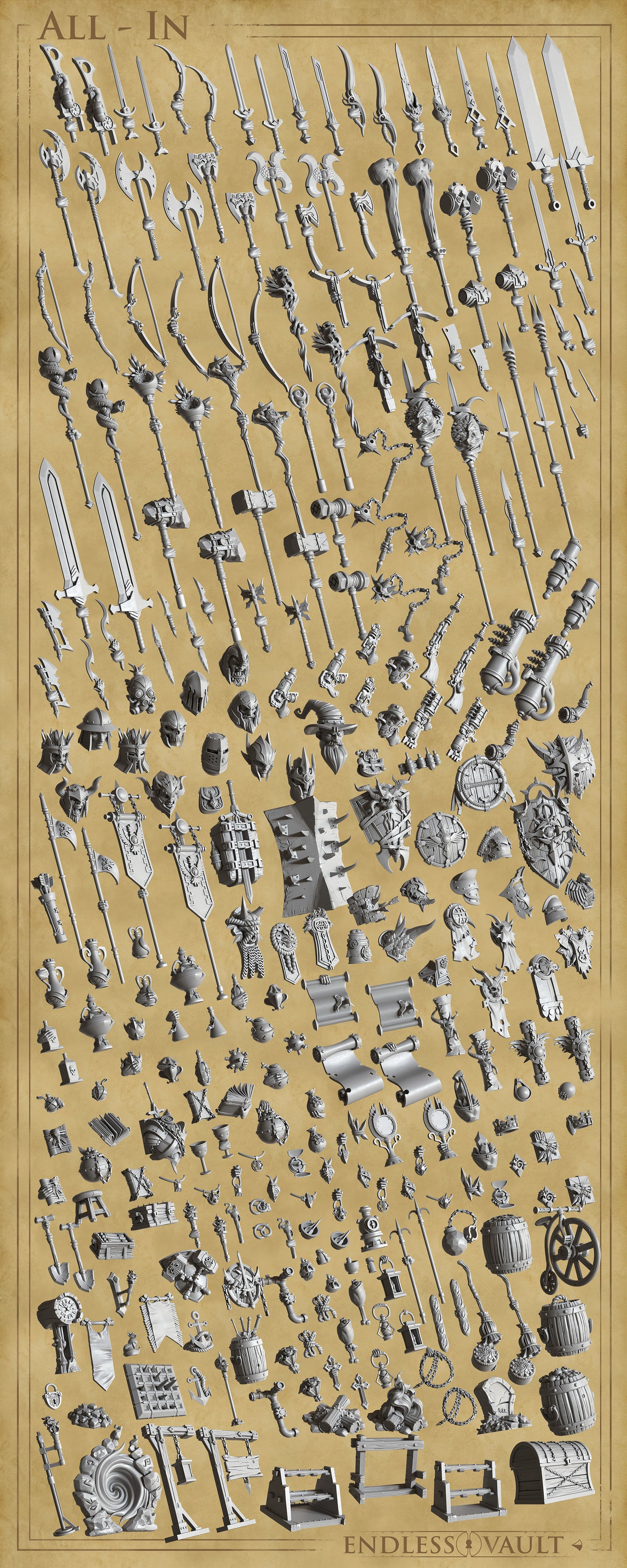 Endless Vault, Weapons, Items, Decor, Terrain | TTRPG Scatter Diorama Kitbashing Miniature | Cast n Play