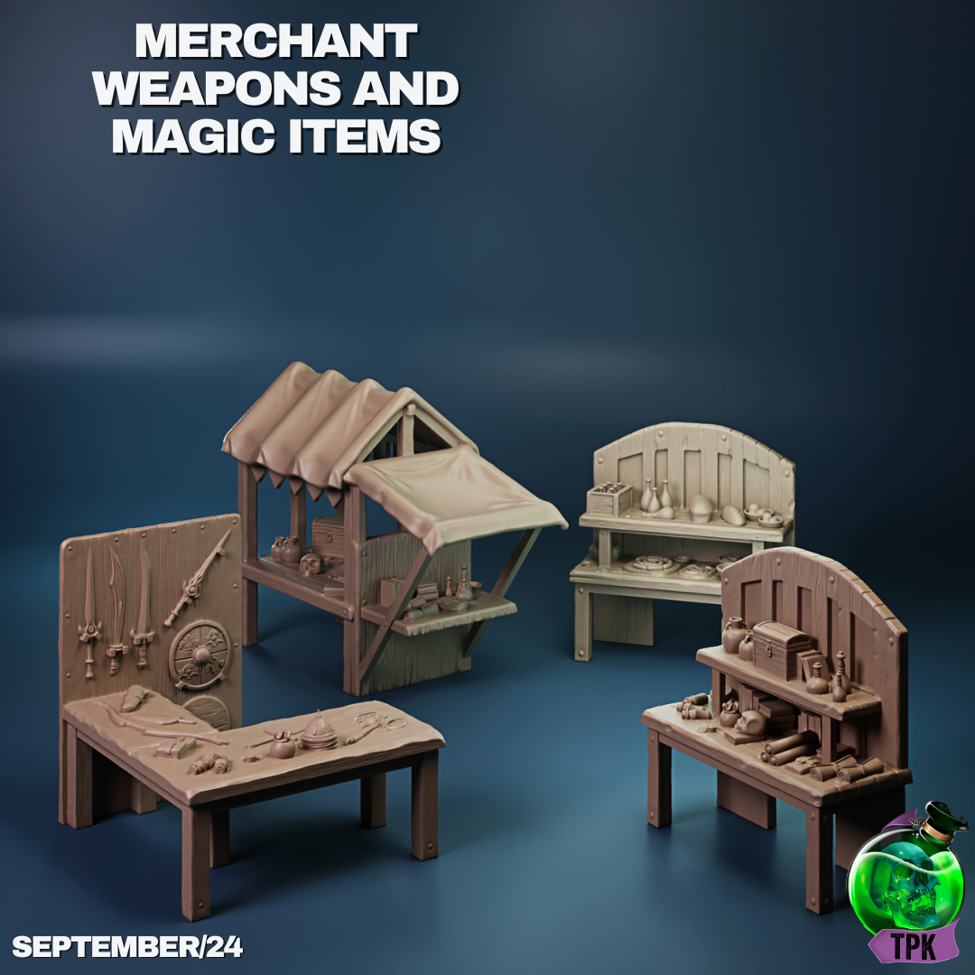 Merchant Weapons and Magic Items Scatter | Tabletop Gaming Mini | TPKLab - Tattles Told 3D