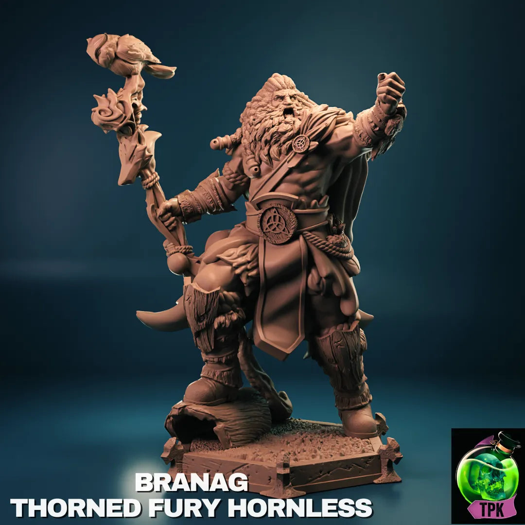 Tattles Told 3D Branag Thorned Fury miniature tabletop gaming figure, detailed display model with intricate armor and weaponry.