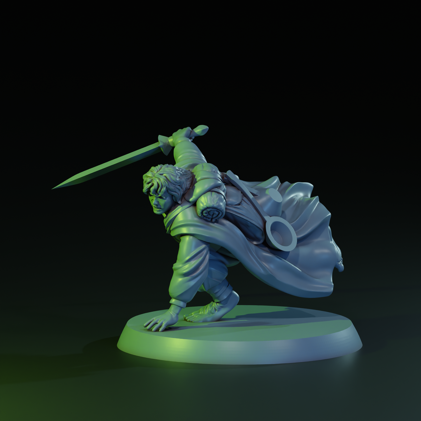 Samrick Ironwill tabletop gaming miniature by Tattles Told 3D, depicting a brave little halfling character with detailed armor and pose.
