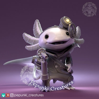 Axolotl Mechanic | Tabletop or Display Scale | D&D Humblewood TTRPG Miniature | Pepunki Creatures