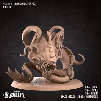 D&D Aboleth miniature from Bite the Bullet series by Tattles Told 3D, depicting a detailed aquatic creature for tabletop gaming.