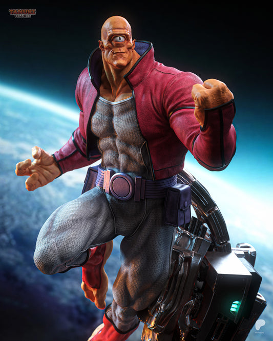 Resin garage kit figure of Cosmic One-Eye Fighter by Tattles Told 3D, featuring a tanuki-inspired design with detailed paintwork.