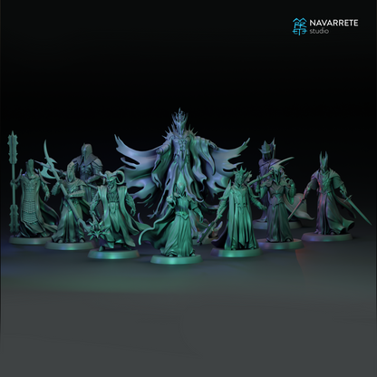 Nine Specters complete set of tabletop gaming miniatures by Tattles Told 3D, featuring detailed ghostly figures from Navarrete Studio.