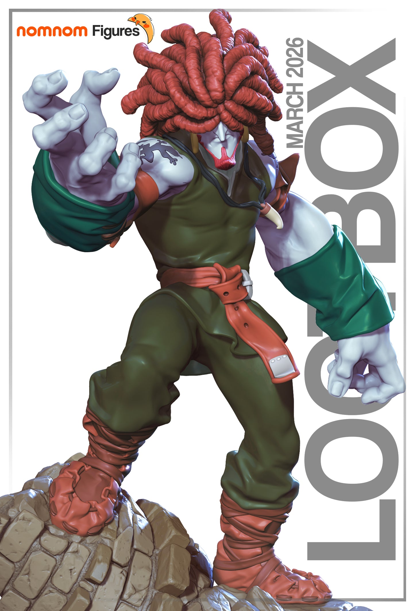 Resin garage kit figure of Wild Red Brawler from anime fan art by Nomnom Figures, featuring detailed design and vibrant colors.