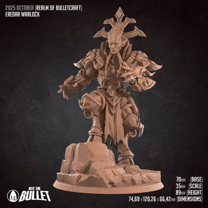Realm of Bulletcraft, Eredar Warlock | D&D Pathfinder TTRPG Miniature | Bite the Bullet