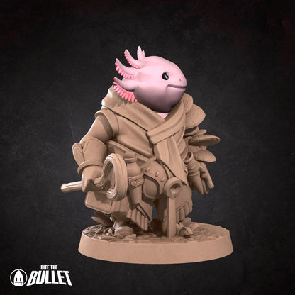 Bullet Town Forest Village, Axolotl Shepherd | D&D Pathfinder TTRPG Miniature | Bite the Bullet