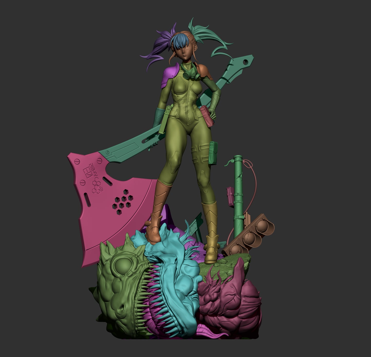 1:12 Axe-Wielding Kaiju Fighter | 3D Printed Resin Garage Kit Figure | CA 3D Studios