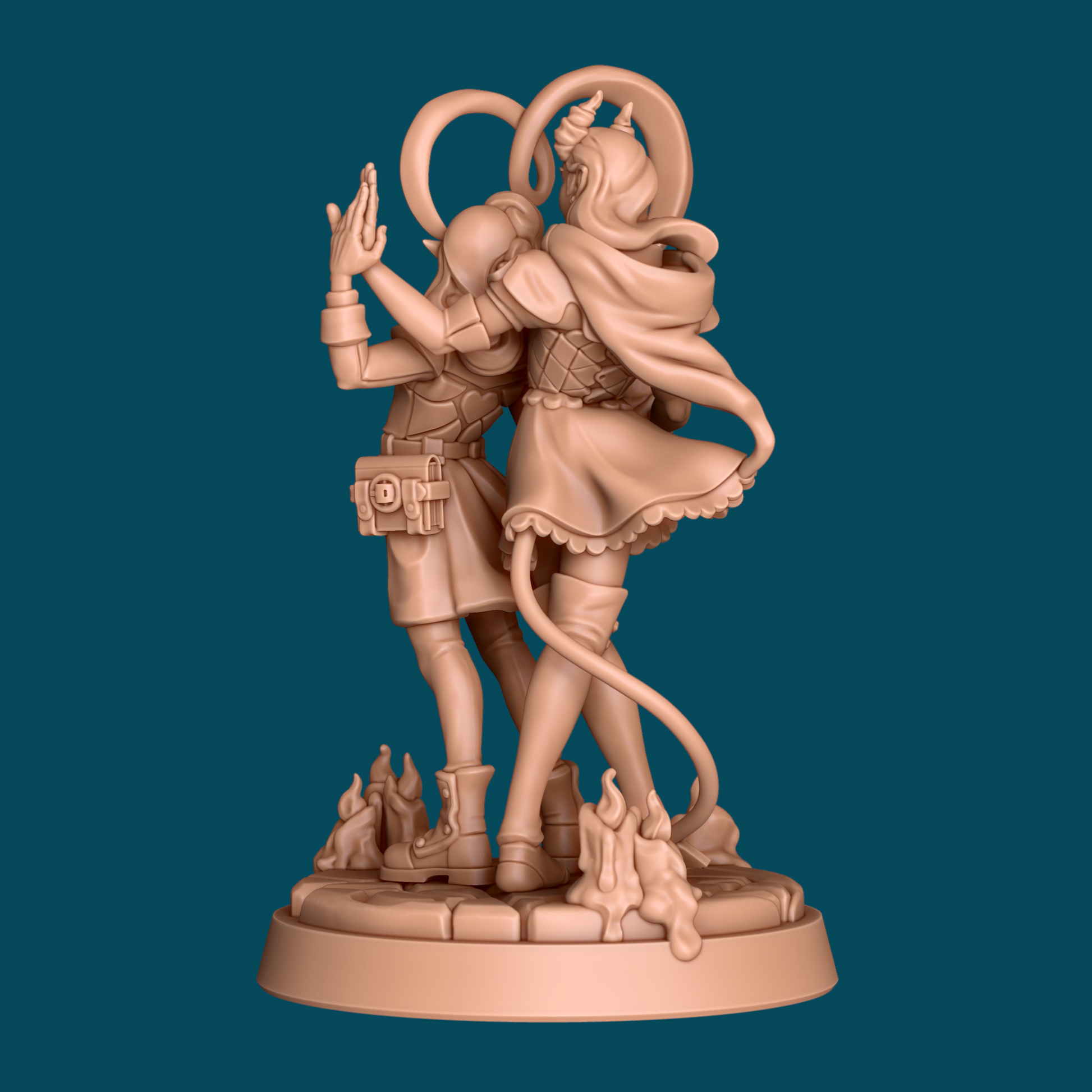 Miniature of a candle-lit dance scene with Syrre and Tango from Tattles Told 3D's Awkward Penguin Minis for TTRPG D&D.