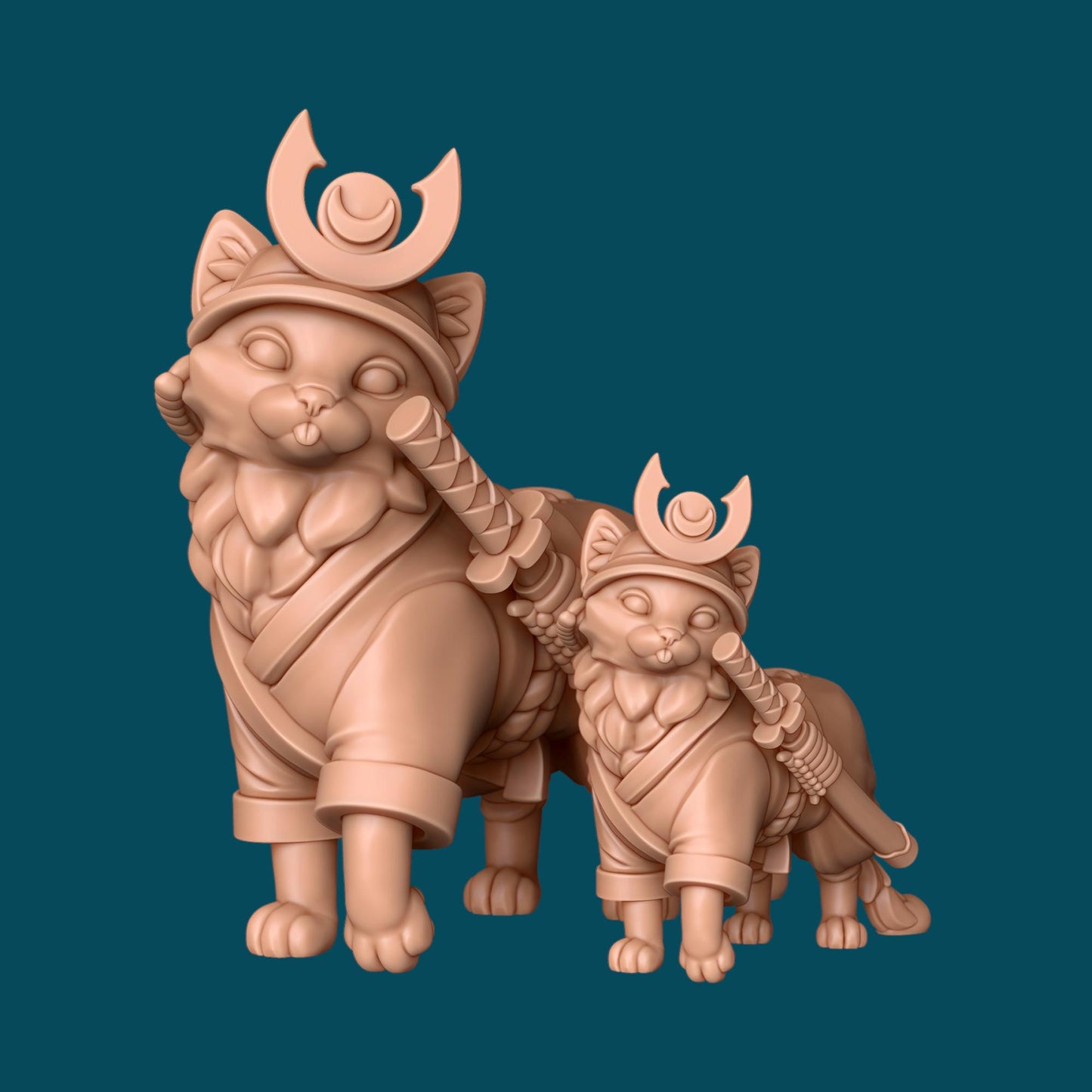 Kotatsu, a samurai cat | D&D TTRPG Miniature | Awkward Penguin Minis