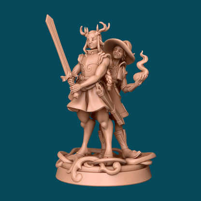 Magic, Half-Orc Wizard + Might, Fawn Warrior | Couple | TTRPG D&D Miniature | Awkward Penguin Minis