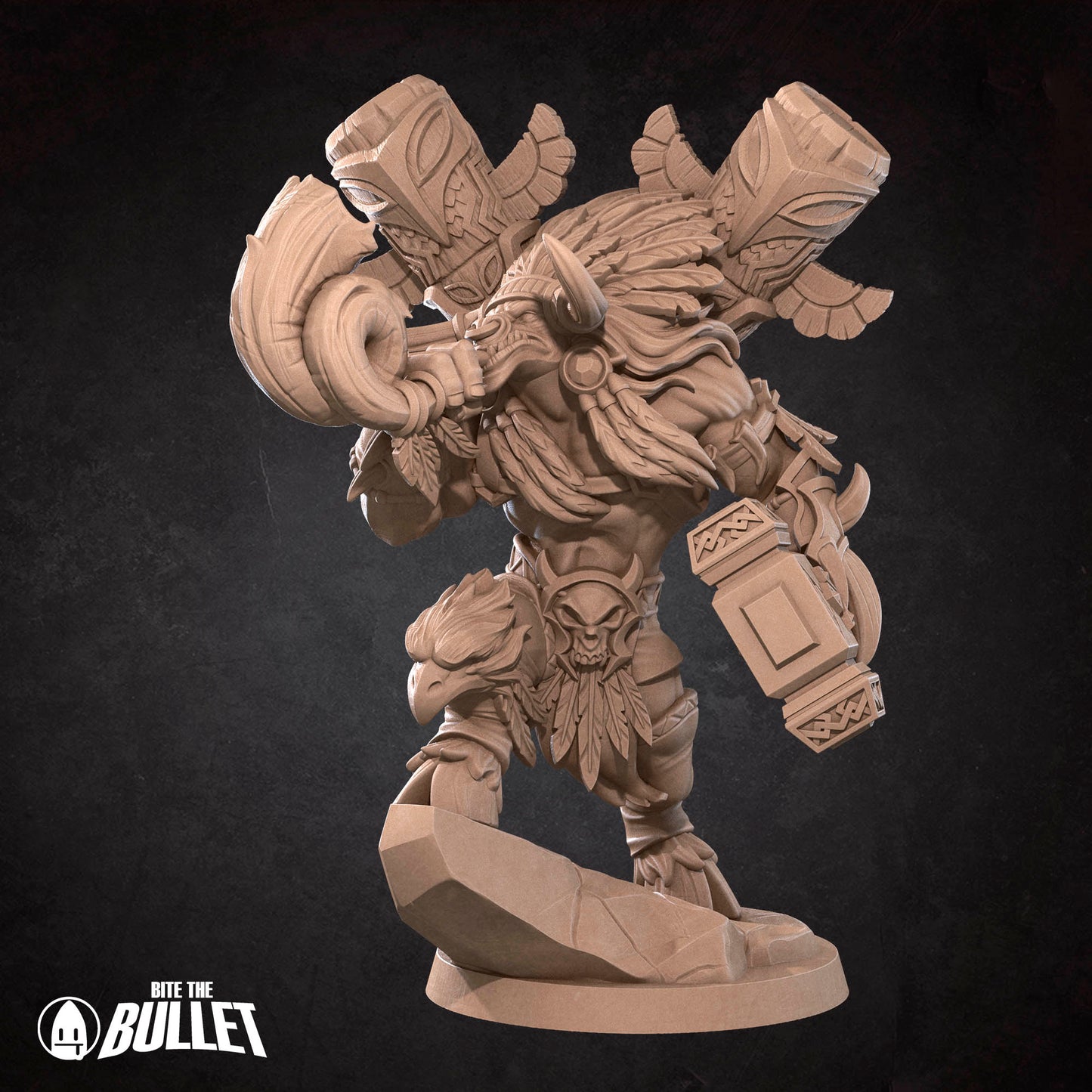 Realm of Bulletcraft, Tauren Chieftain Warrior | D&D Pathfinder TTRPG Miniature | Bite the Bullet
