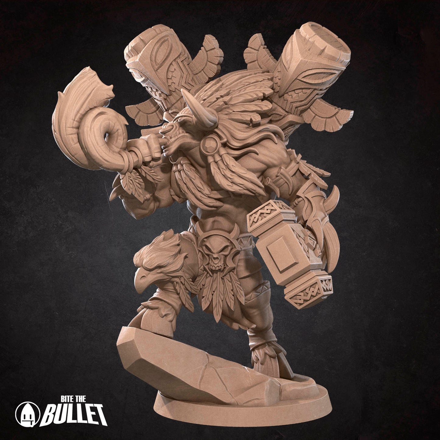 Realm of Bulletcraft, Tauren Chieftain Warrior | D&D Pathfinder TTRPG Miniature | Bite the Bullet