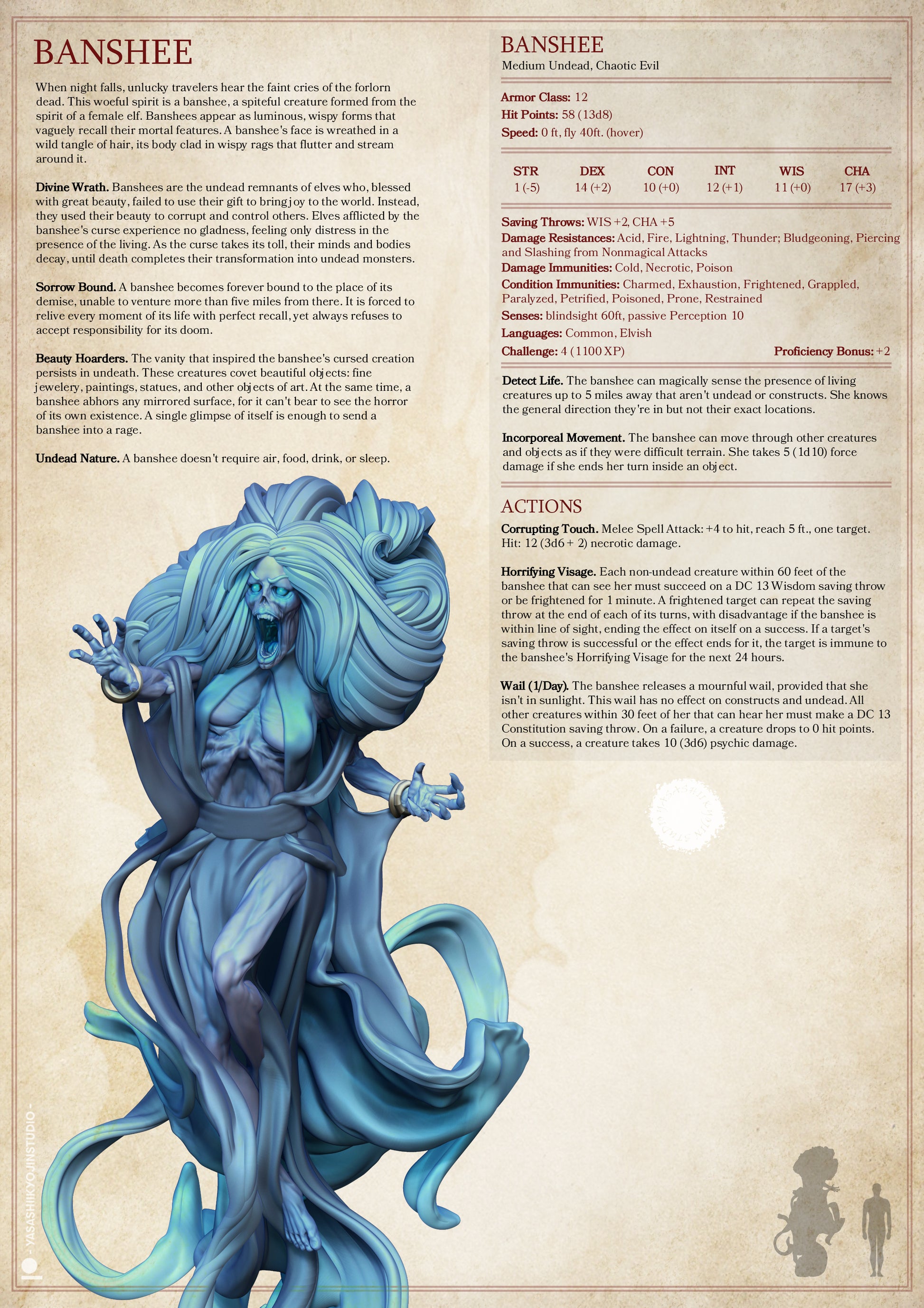 Banshee | D&D TTRPG Monster Miniature | Yasashii Kyojin Studio