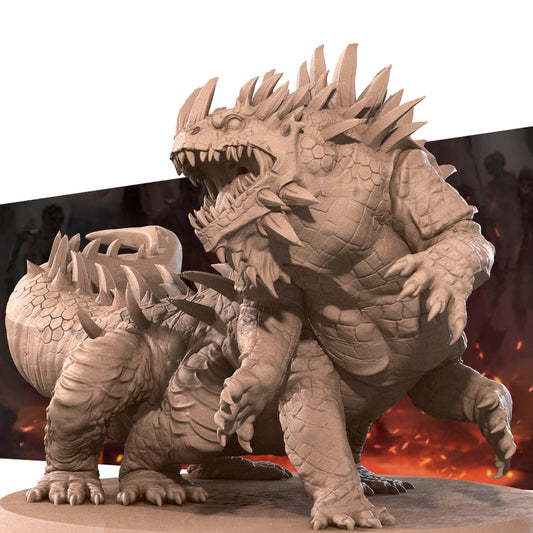 Detailed Tattles Told 3D Basilisk miniature from D&D TTRPG set, showcasing its mythical serpent features and textured scales.